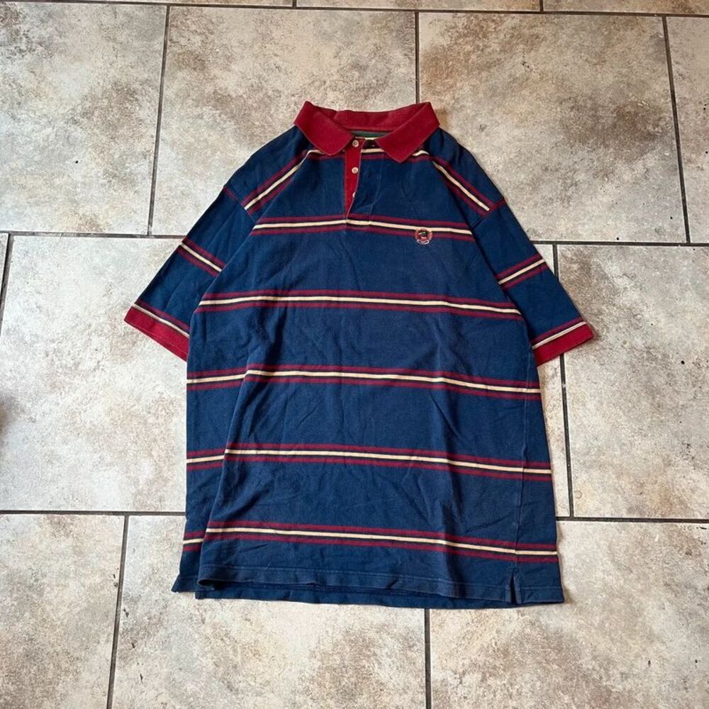 VTG Duck Head Horizontal Stripe Polo Tee Red Navy Grandpacore Preppy Size XL
